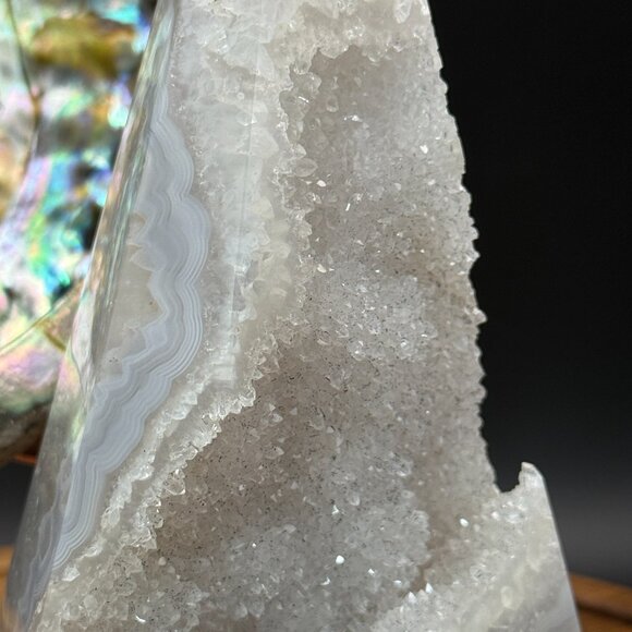 Blue Lace Agate Druzy Crystal Diamond Power Point Tower Natural Geode - Picture 7 of 7